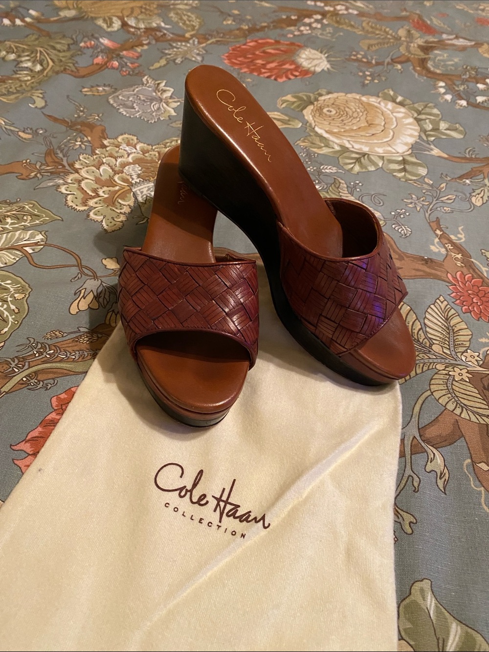 Cole Haan Brown Woven Leather Wedge Mules (7.5B) w dust bag